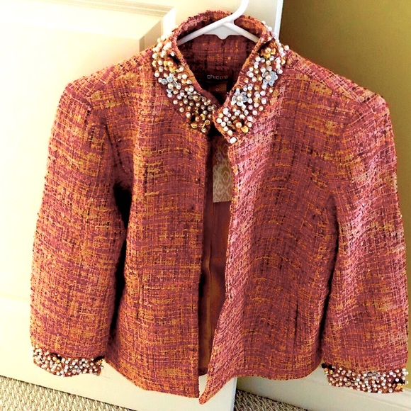 New Woman's Embellished Tweed Jacket Size: Chico's size 1 - Picture 1 of 10